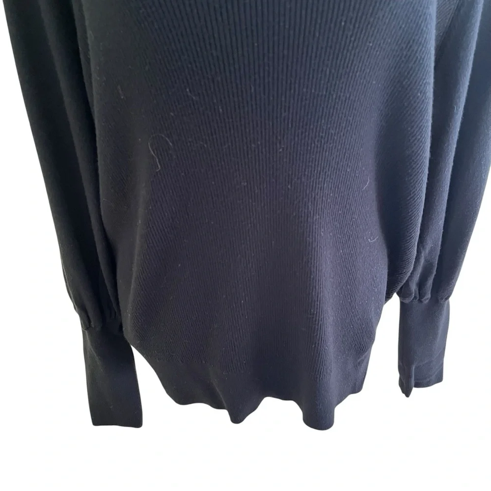Halogen Black Ribbed Knit Scoop neck Sweater with Long Puffed Sleeves L